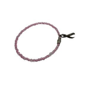 Pink Seed Bead Bracelet with Silver Awareness Ribbon Charm for Breast Cancer